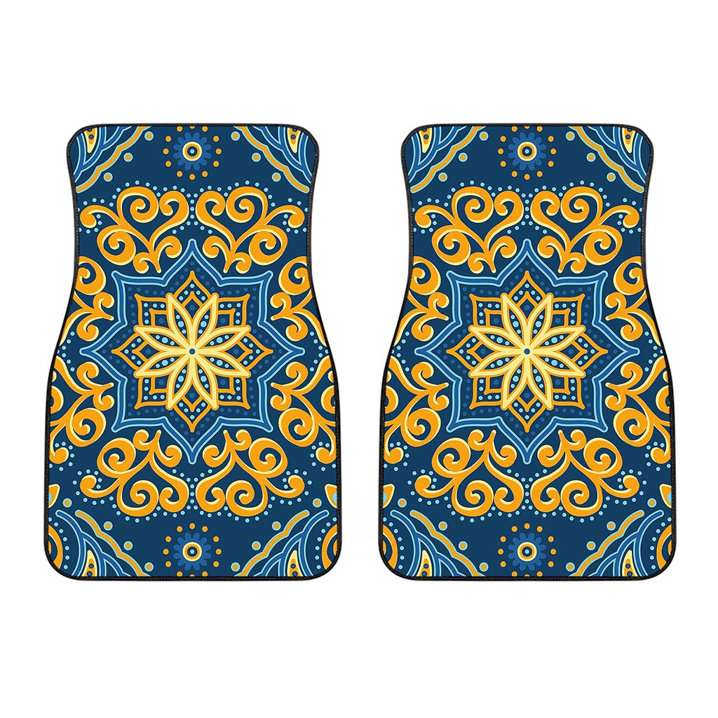 Blue And Gold Bohemian Mandala Print Front Car Floor Mats