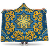 Blue And Gold Bohemian Mandala Print Hooded Blanket