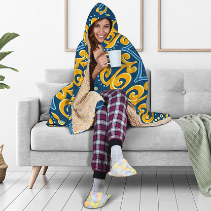 Blue And Gold Bohemian Mandala Print Hooded Blanket
