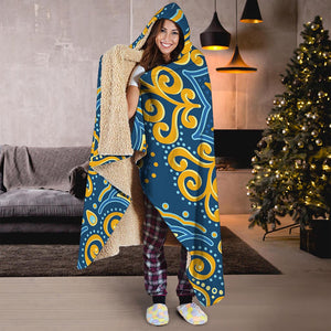 Blue And Gold Bohemian Mandala Print Hooded Blanket