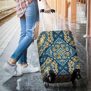 Blue And Gold Bohemian Mandala Print Luggage Cover GearFrost