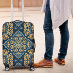 Blue And Gold Bohemian Mandala Print Luggage Cover GearFrost