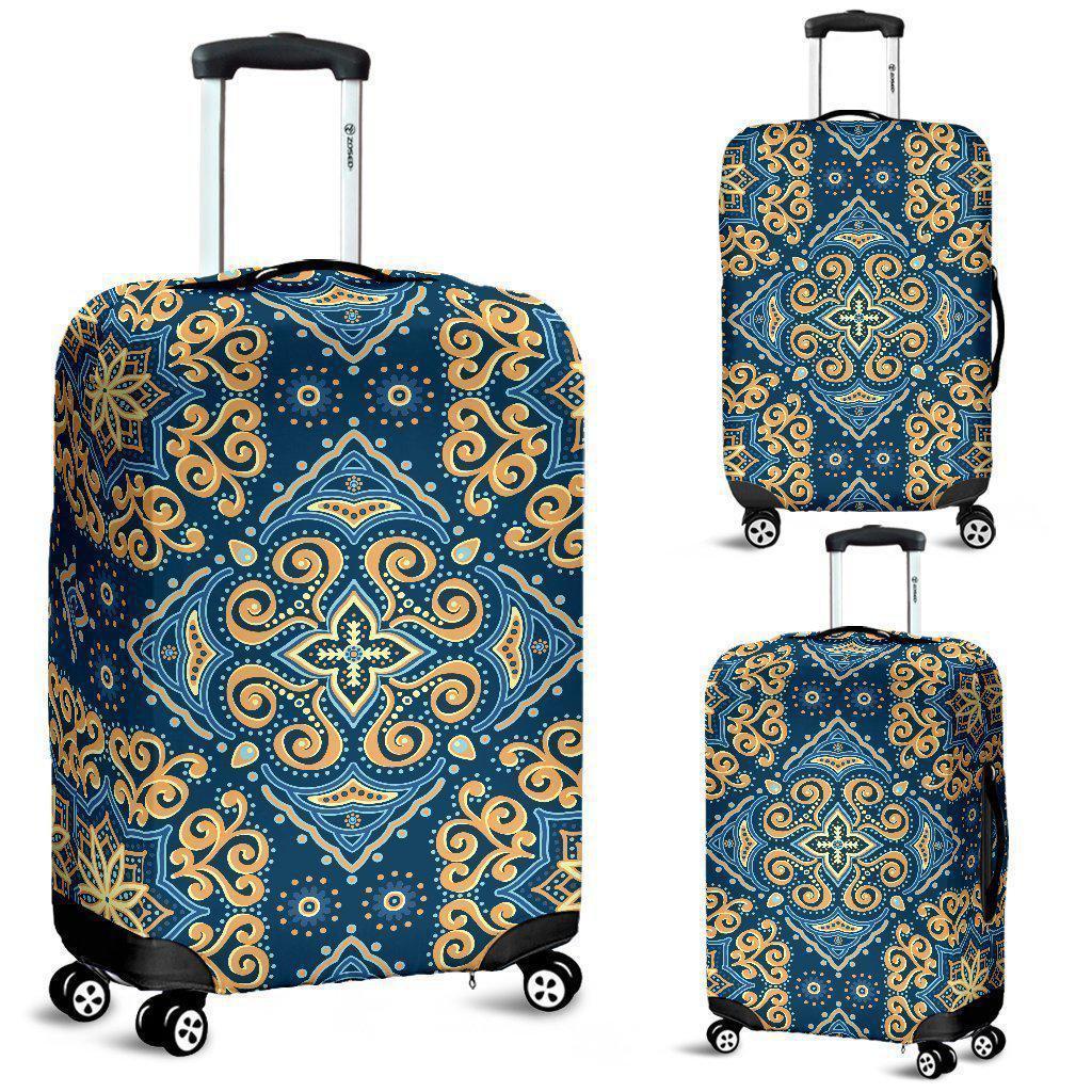 Blue And Gold Bohemian Mandala Print Luggage Cover GearFrost