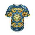 Blue And Gold Bohemian Mandala Print Men's Baseball Jersey