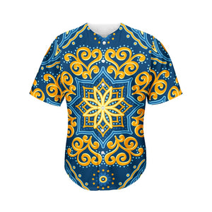 Blue And Gold Bohemian Mandala Print Men's Baseball Jersey