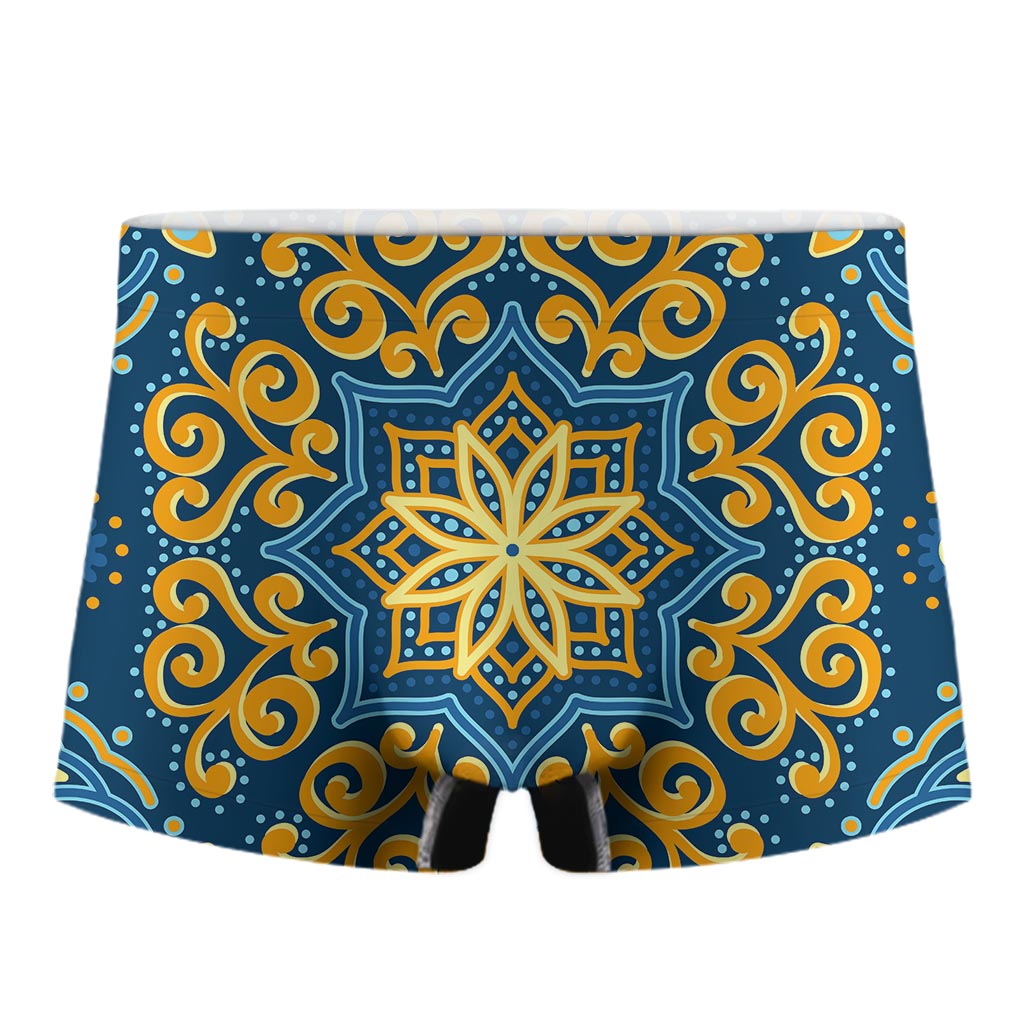 Blue And Gold Bohemian Mandala Print Men's Boxer Briefs