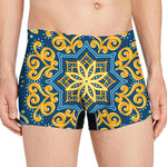 Blue And Gold Bohemian Mandala Print Men's Boxer Briefs