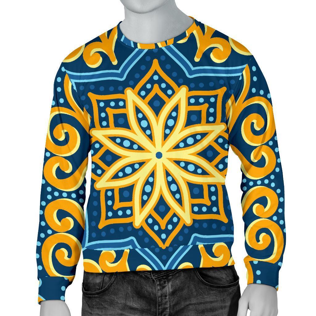 Blue And Gold Bohemian Mandala Print Men's Crewneck Sweatshirt GearFrost