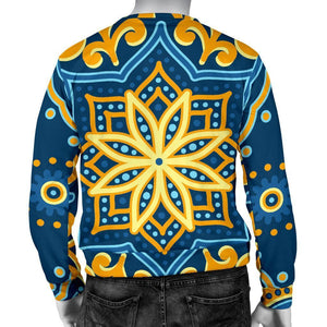 Blue And Gold Bohemian Mandala Print Men's Crewneck Sweatshirt GearFrost