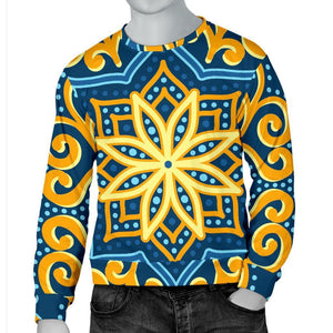 Blue And Gold Bohemian Mandala Print Men's Crewneck Sweatshirt GearFrost