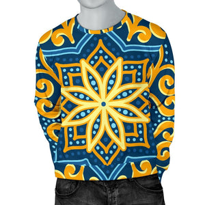 Blue And Gold Bohemian Mandala Print Men's Crewneck Sweatshirt GearFrost