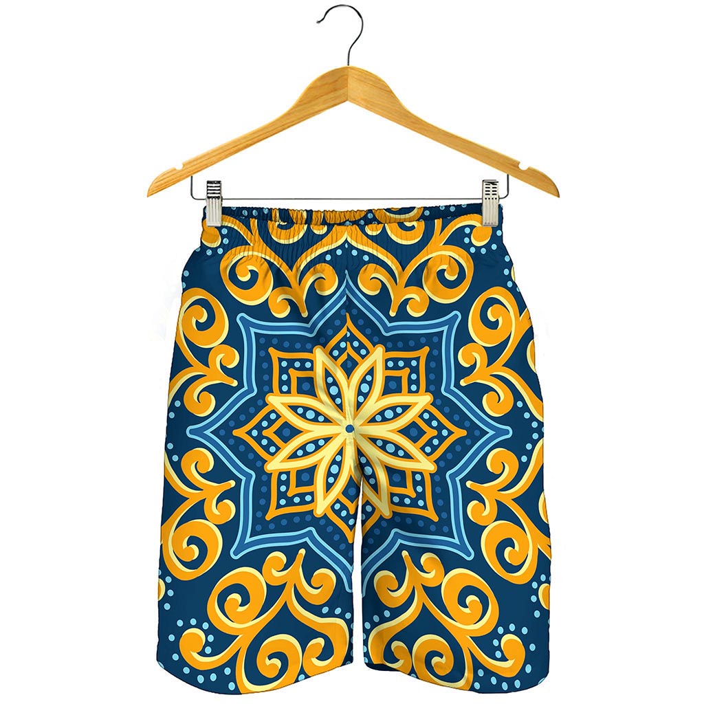 Blue And Gold Bohemian Mandala Print Men's Shorts