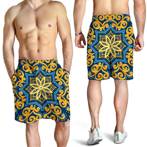 Blue And Gold Bohemian Mandala Print Men's Shorts