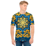 Blue And Gold Bohemian Mandala Print Men's T-Shirt