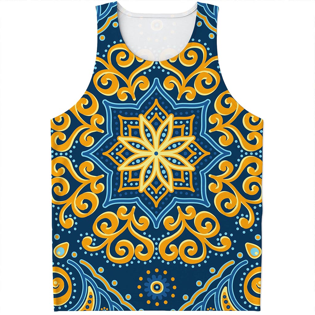 Blue And Gold Bohemian Mandala Print Men's Tank Top