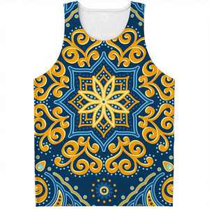 Blue And Gold Bohemian Mandala Print Men's Tank Top