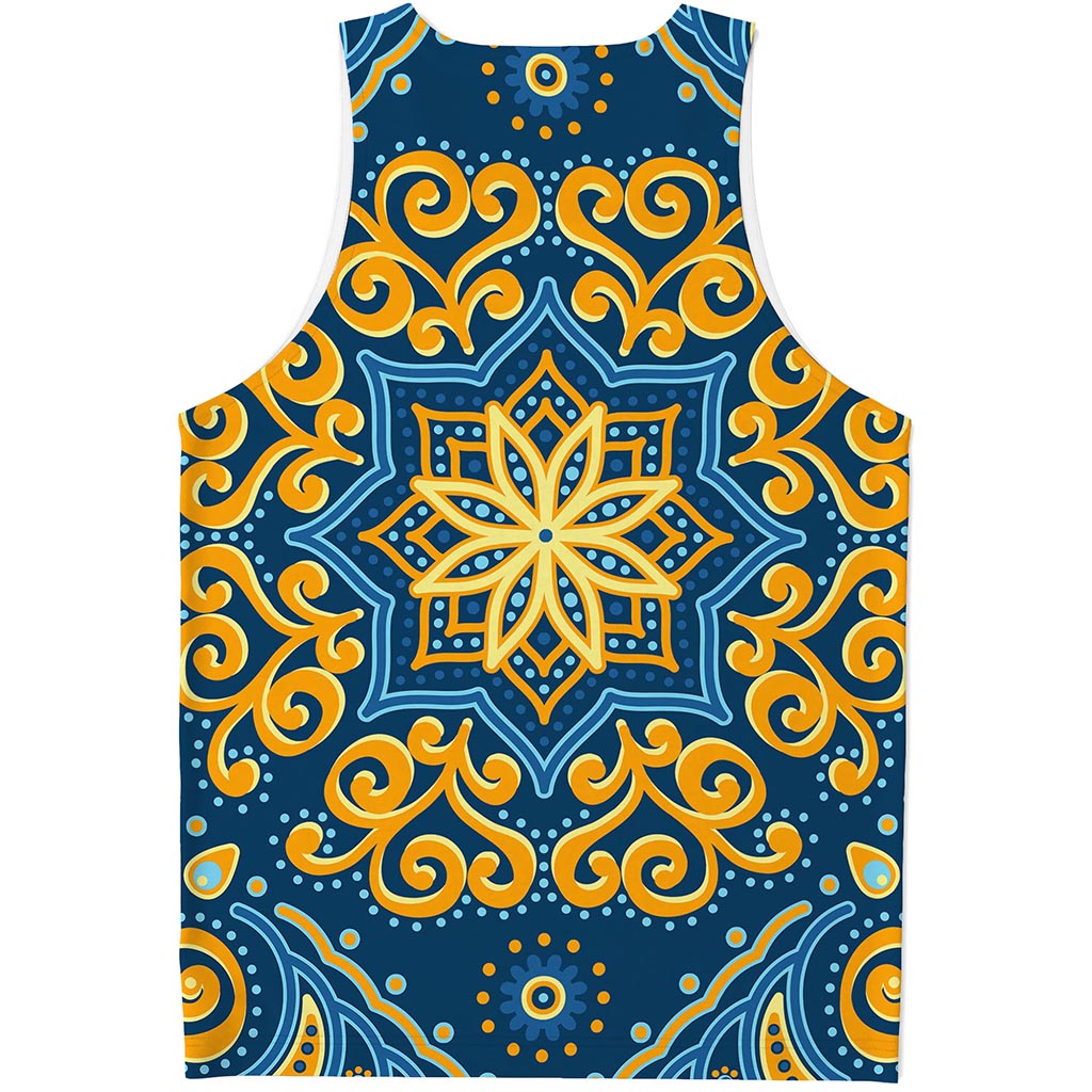 Blue And Gold Bohemian Mandala Print Men's Tank Top