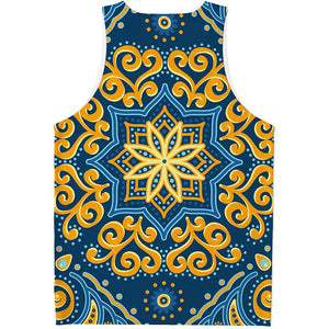 Blue And Gold Bohemian Mandala Print Men's Tank Top