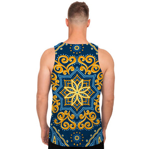 Blue And Gold Bohemian Mandala Print Men's Tank Top