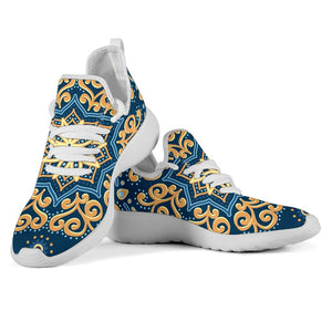 Blue And Gold Bohemian Mandala Print Mesh Knit Shoes GearFrost