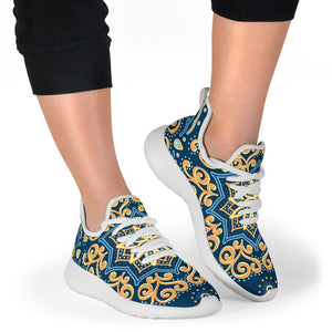 Blue And Gold Bohemian Mandala Print Mesh Knit Shoes GearFrost