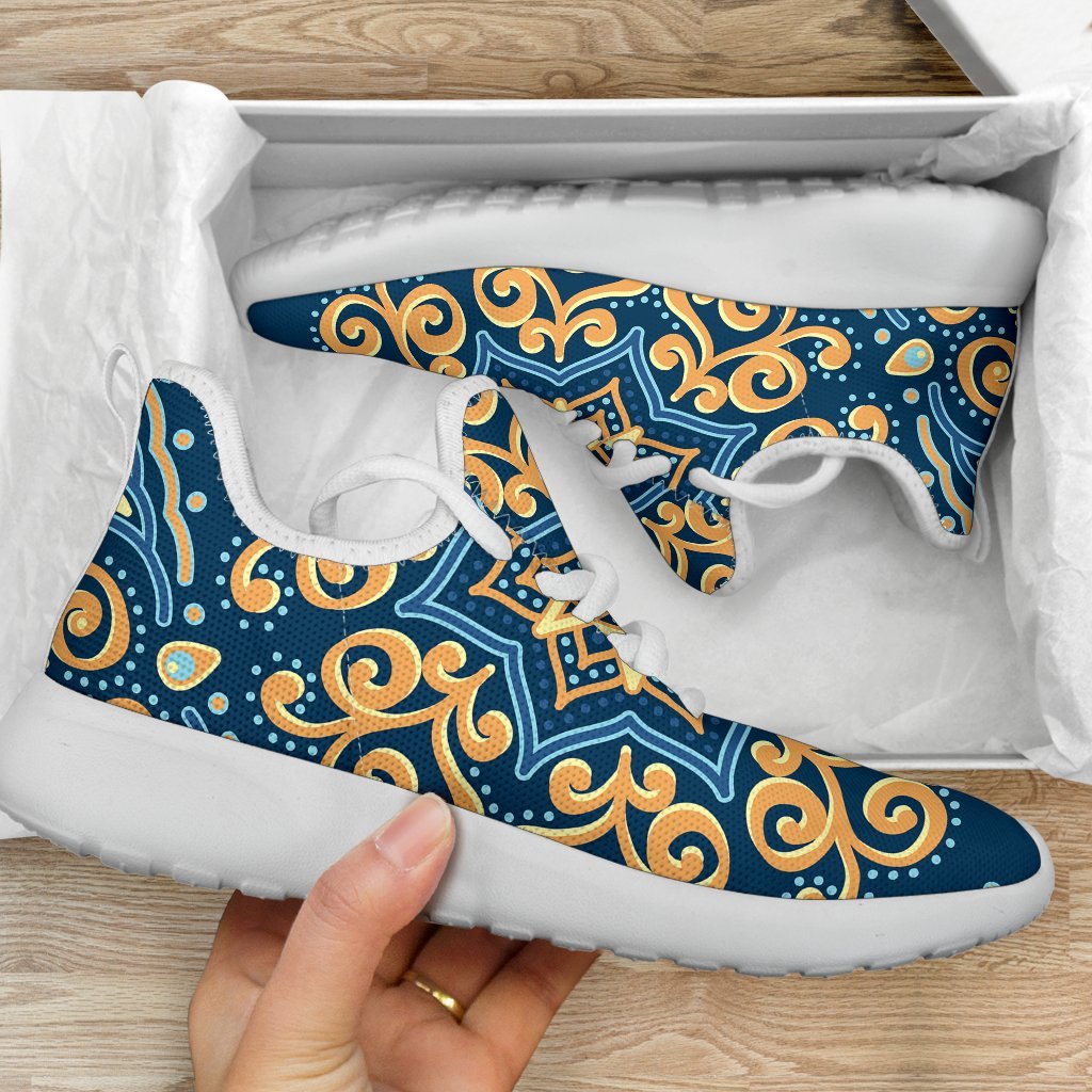 Blue And Gold Bohemian Mandala Print Mesh Knit Shoes GearFrost