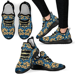 Blue And Gold Bohemian Mandala Print Mesh Knit Shoes GearFrost