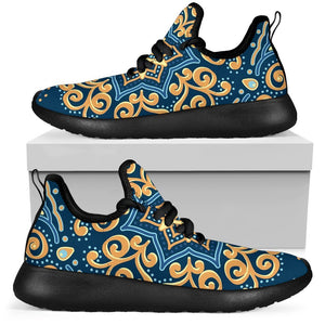 Blue And Gold Bohemian Mandala Print Mesh Knit Shoes GearFrost