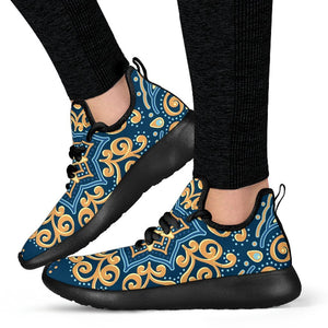 Blue And Gold Bohemian Mandala Print Mesh Knit Shoes GearFrost