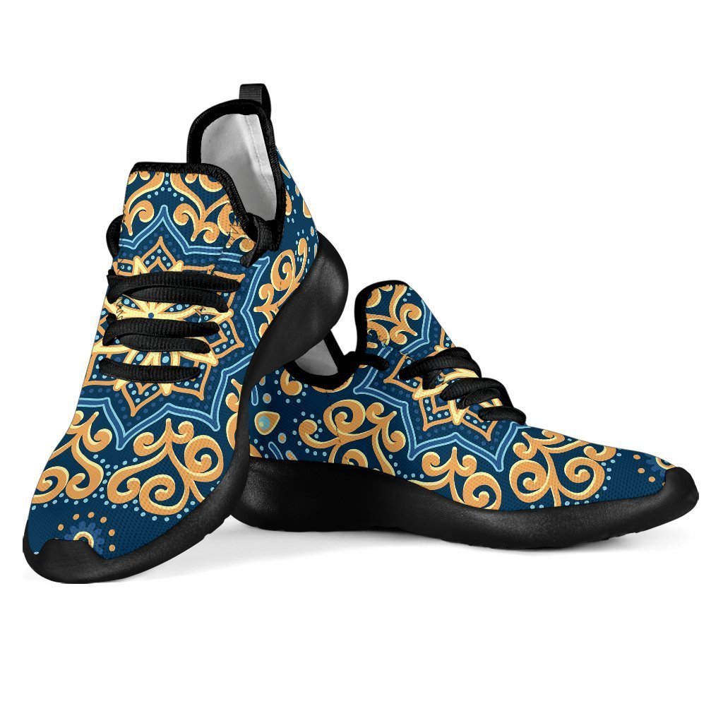 Blue And Gold Bohemian Mandala Print Mesh Knit Shoes GearFrost