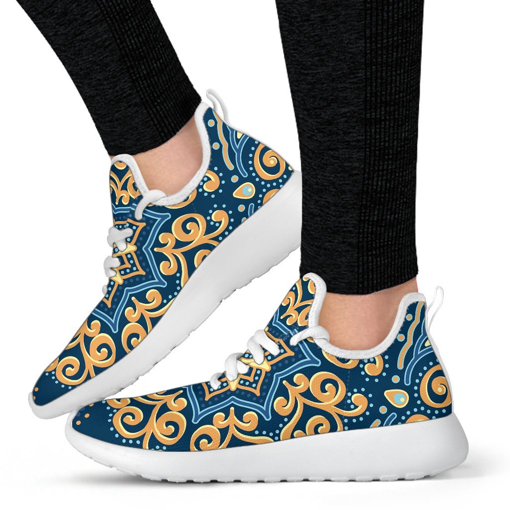 Blue And Gold Bohemian Mandala Print Mesh Knit Shoes GearFrost