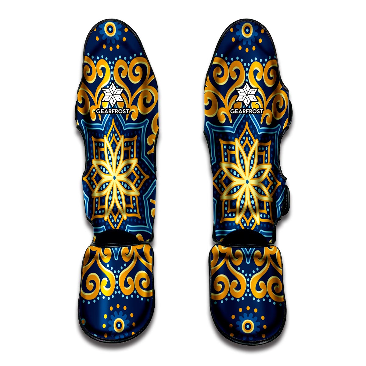 Blue And Gold Bohemian Mandala Print Muay Thai Shin Guard