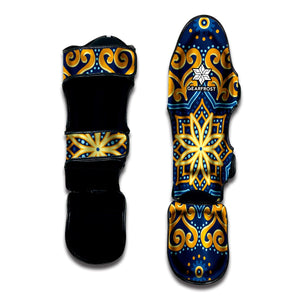 Blue And Gold Bohemian Mandala Print Muay Thai Shin Guard