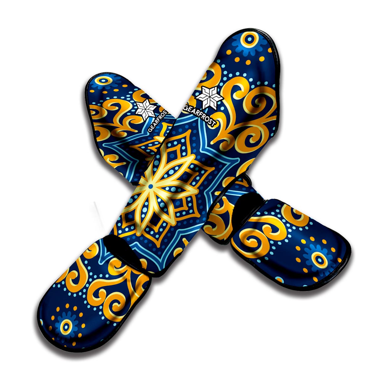 Blue And Gold Bohemian Mandala Print Muay Thai Shin Guard