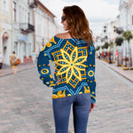 Blue And Gold Bohemian Mandala Print Off Shoulder Sweatshirt GearFrost