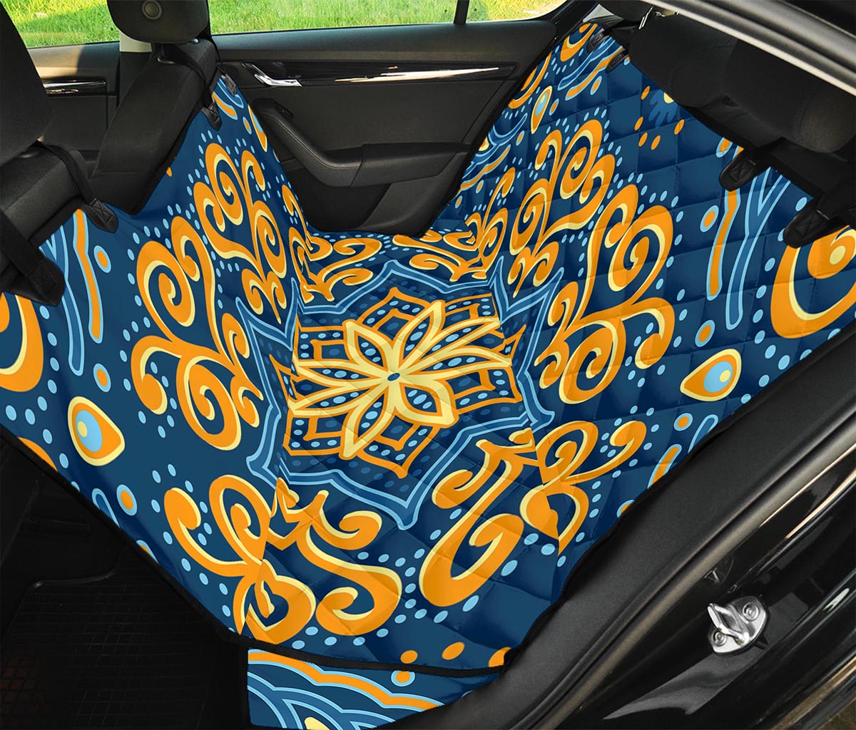 Blue And Gold Bohemian Mandala Print Pet Car Back Seat Cover