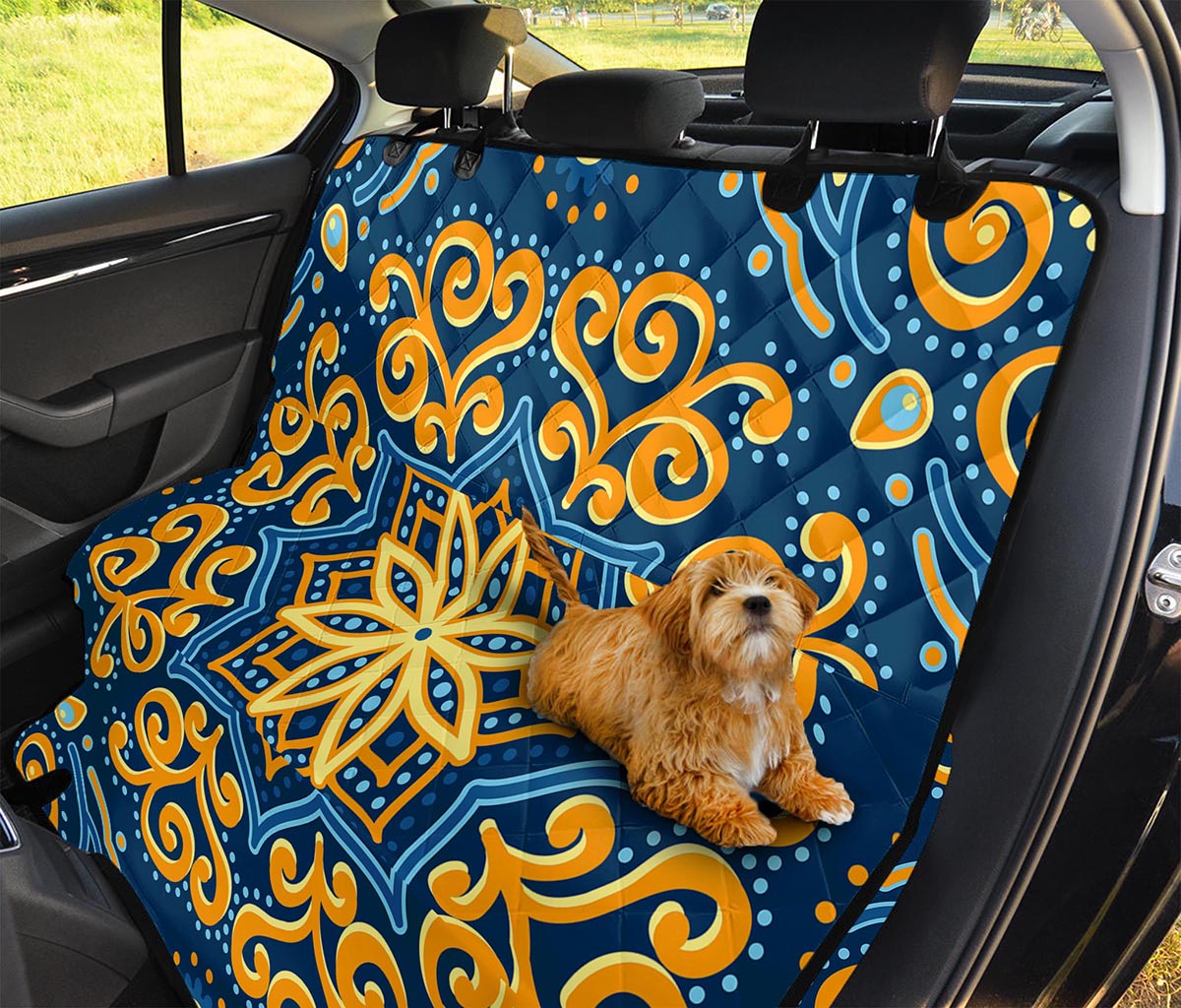 Blue And Gold Bohemian Mandala Print Pet Car Back Seat Cover