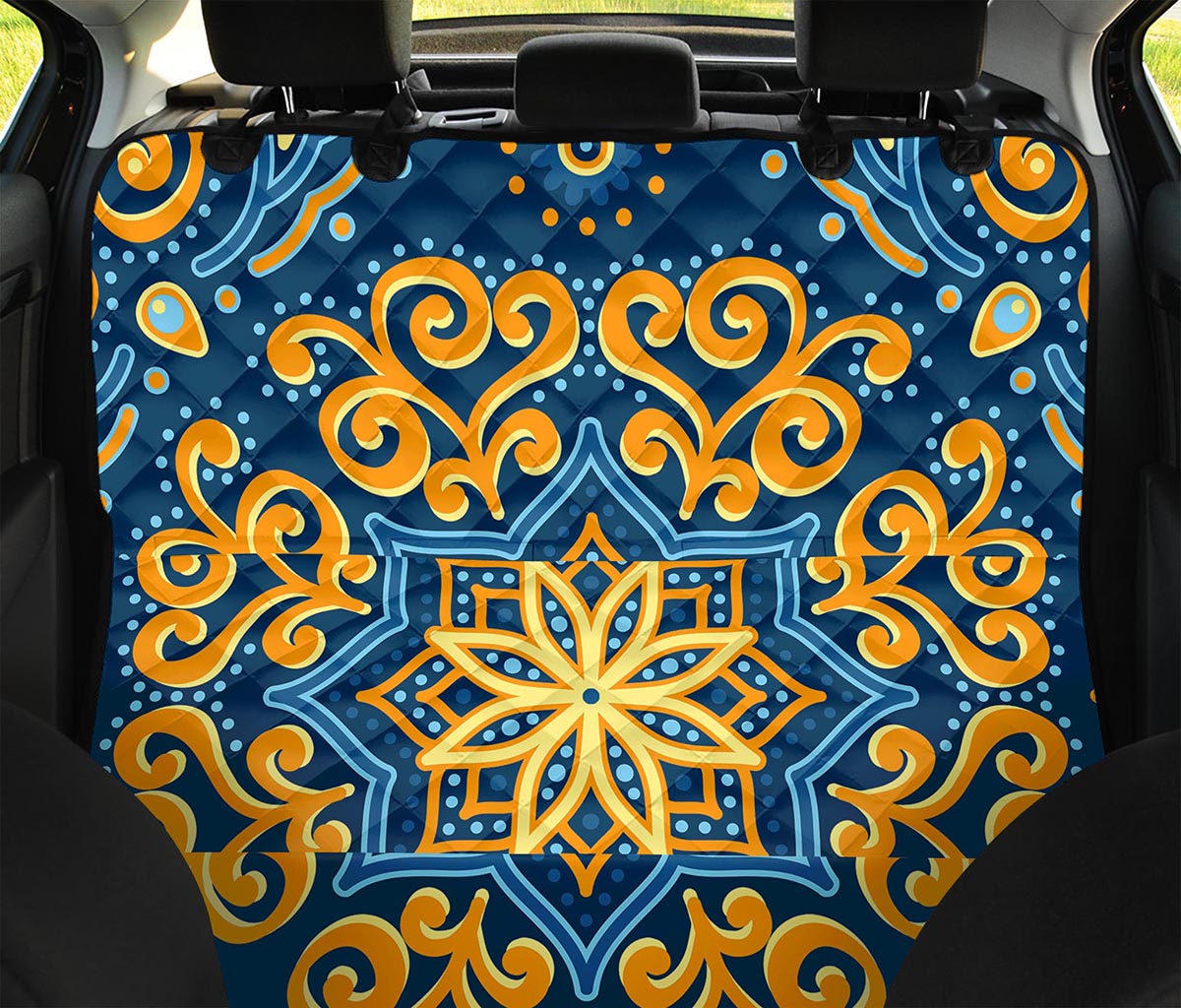 Blue And Gold Bohemian Mandala Print Pet Car Back Seat Cover