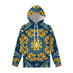 Blue And Gold Bohemian Mandala Print Pullover Hoodie