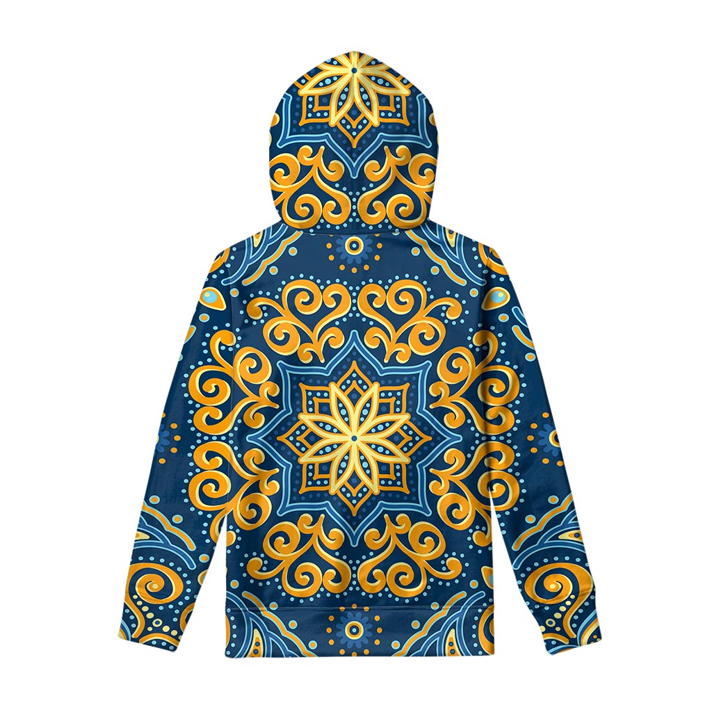 Blue And Gold Bohemian Mandala Print Pullover Hoodie