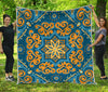 Blue And Gold Bohemian Mandala Print Quilt