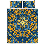 Blue And Gold Bohemian Mandala Print Quilt Bed Set