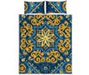 Blue And Gold Bohemian Mandala Print Quilt Bed Set