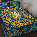 Blue And Gold Bohemian Mandala Print Quilt Bed Set