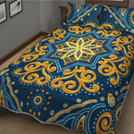 Blue And Gold Bohemian Mandala Print Quilt Bed Set