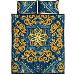 Blue And Gold Bohemian Mandala Print Quilt Bed Set