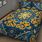 Blue And Gold Bohemian Mandala Print Quilt Bed Set