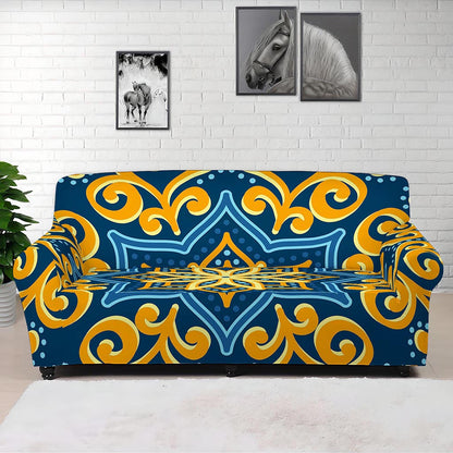 Blue And Gold Bohemian Mandala Print Sofa Cover
