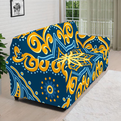 Blue And Gold Bohemian Mandala Print Sofa Cover