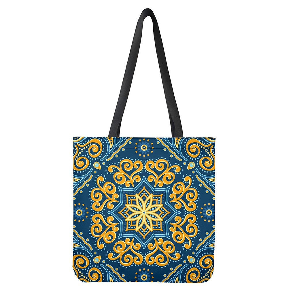 Blue And Gold Bohemian Mandala Print Tote Bag